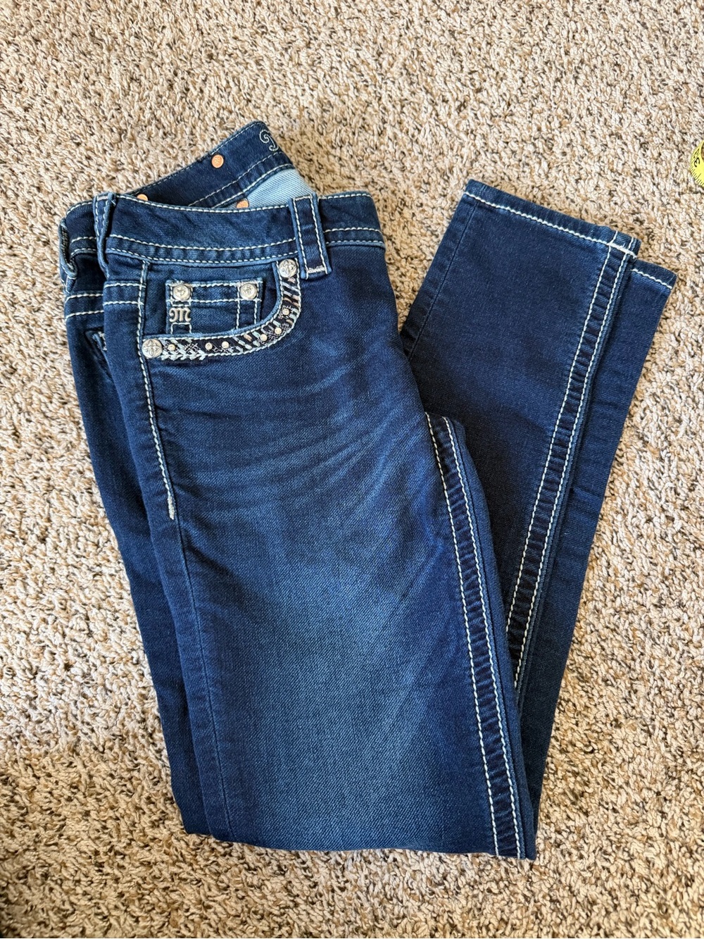 Miss Me Dark Blue Skinny Jeans with Embellished Pocket